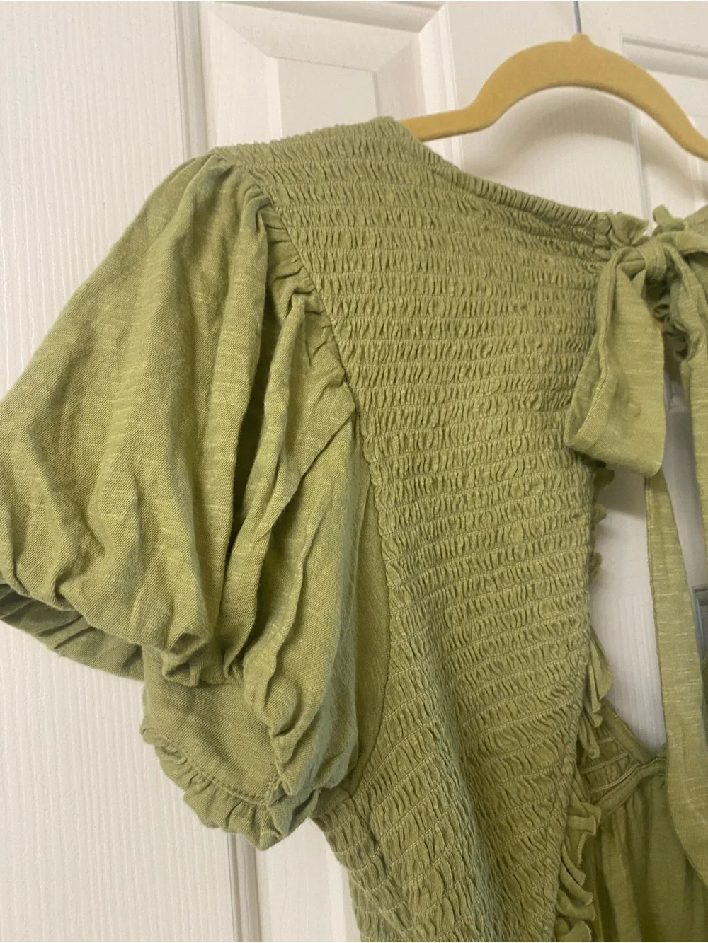 Free People Charlotte Smocked Deep V-Neck Peplum Top — Size Large NWT